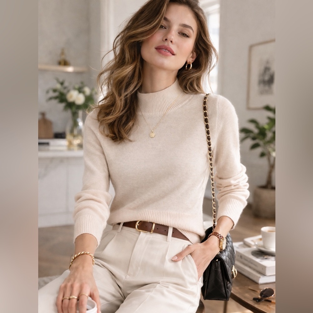 Club Monaco Cashmere Blend Cream Sweater | Small | Parisian Chic Capsule Staple